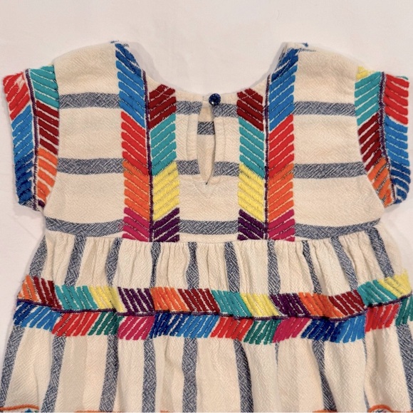 Pink Chicken Suri Dress Girls 4 4T Multicolor Embroidery Striped Cotton Canvas - Picture 4 of 8